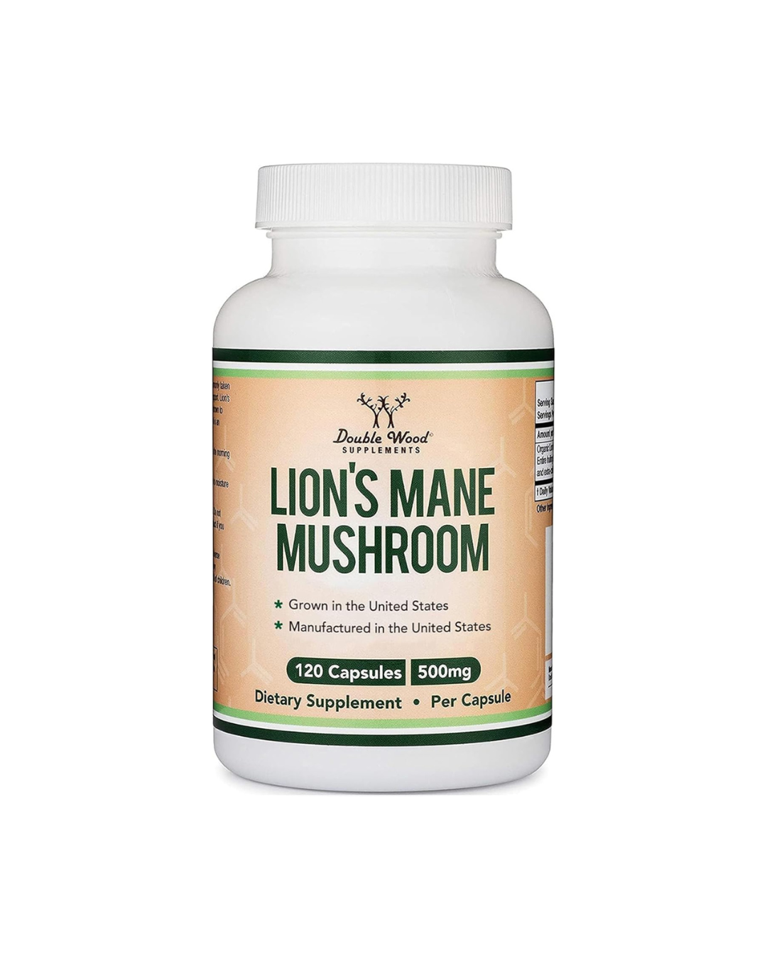 Double Wood Lions Mane Mushroom Capsules 500mg - 120 Count