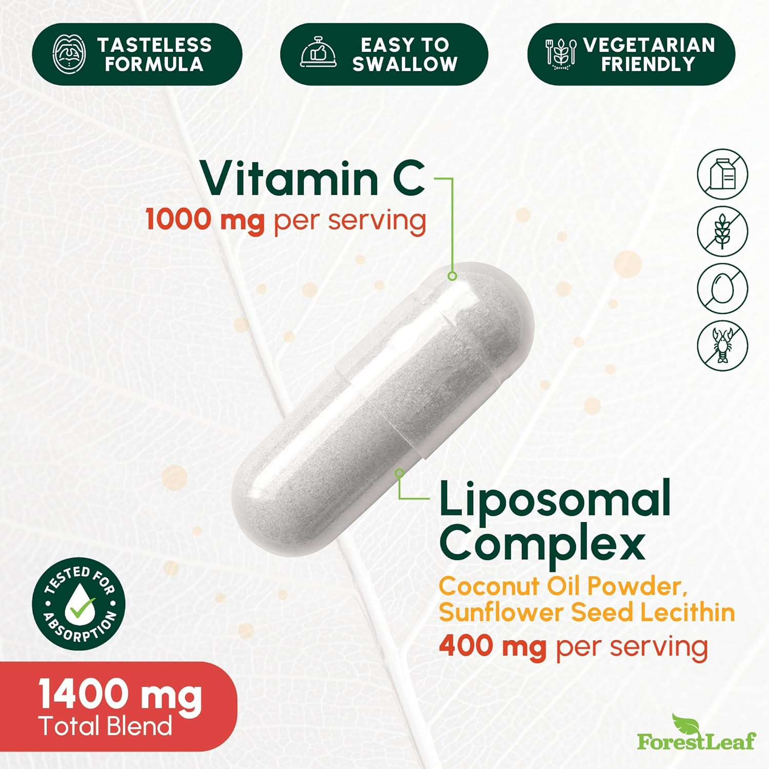 Forest Leaf Liposomal Vitamin C 1400mg 120 Vegetable Capsules