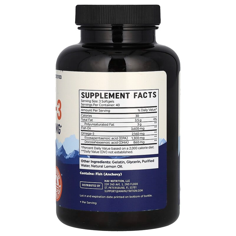 MAV Nutrition Triple Strength Omega 3 Fish Oil 3600mg