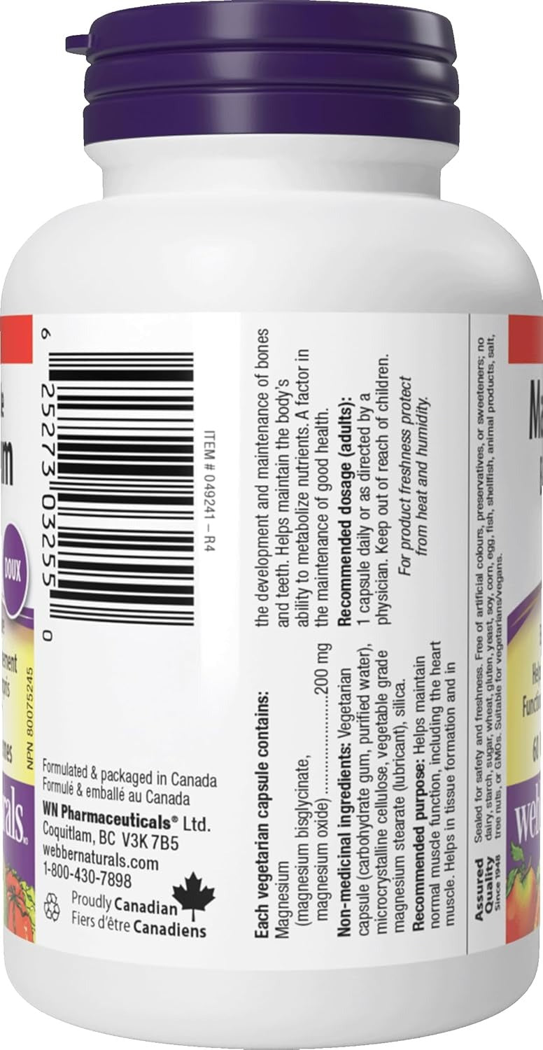 Webber Naturals Magnesium Bisglycinate 200 mg  _ 60 Count