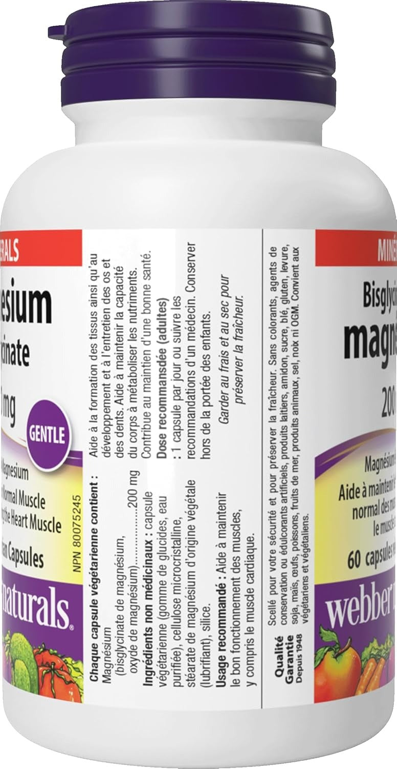 Webber Naturals Magnesium Bisglycinate 200 mg  _ 60 Count