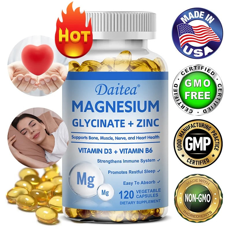 Daitea Magnesium Glycinate 500mg + Zinc Vitamin D3 + Vitamin B6 Capsules