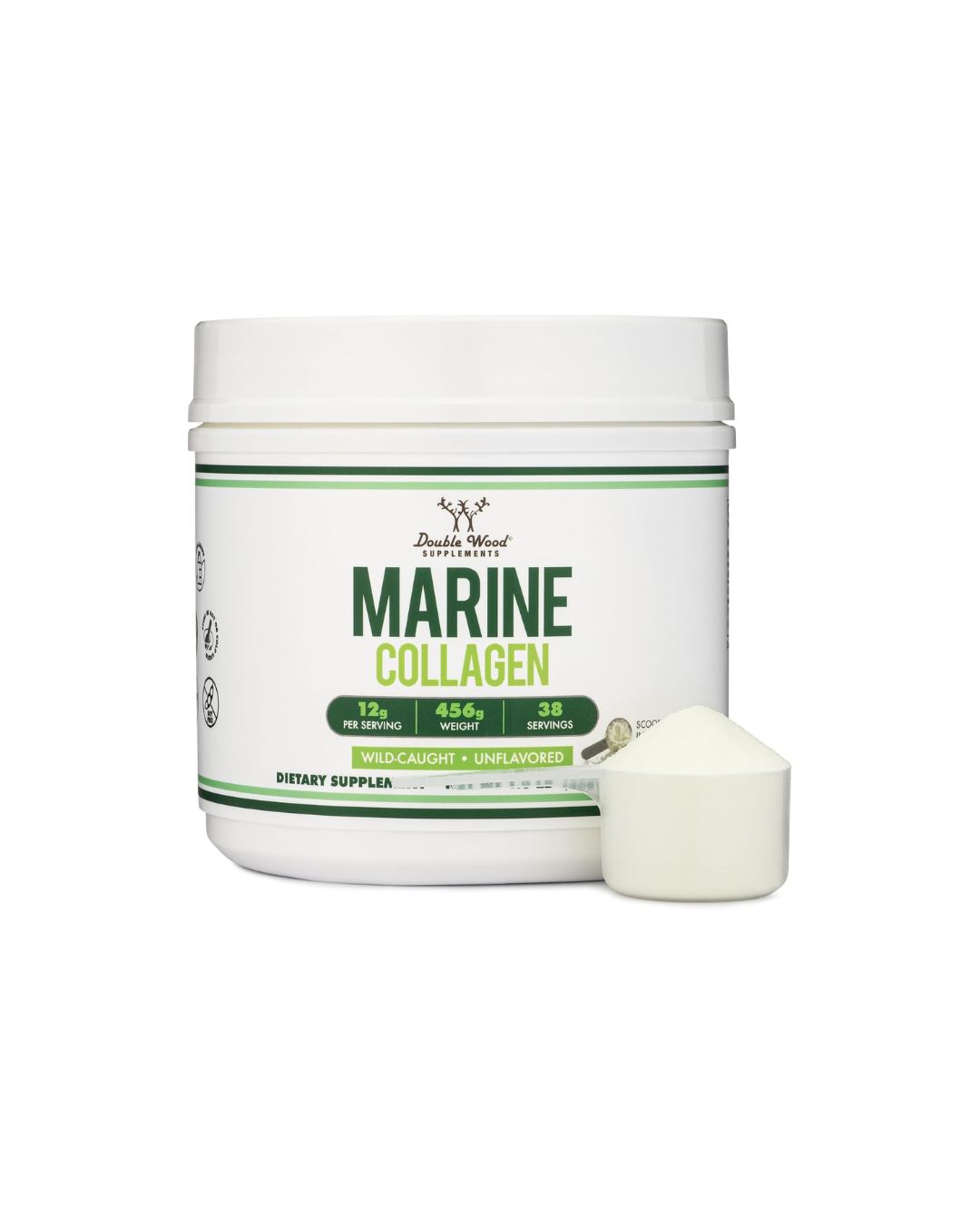 Double Wood Supplements Marine Collagen Powder, Unflavored 1 LB 456g