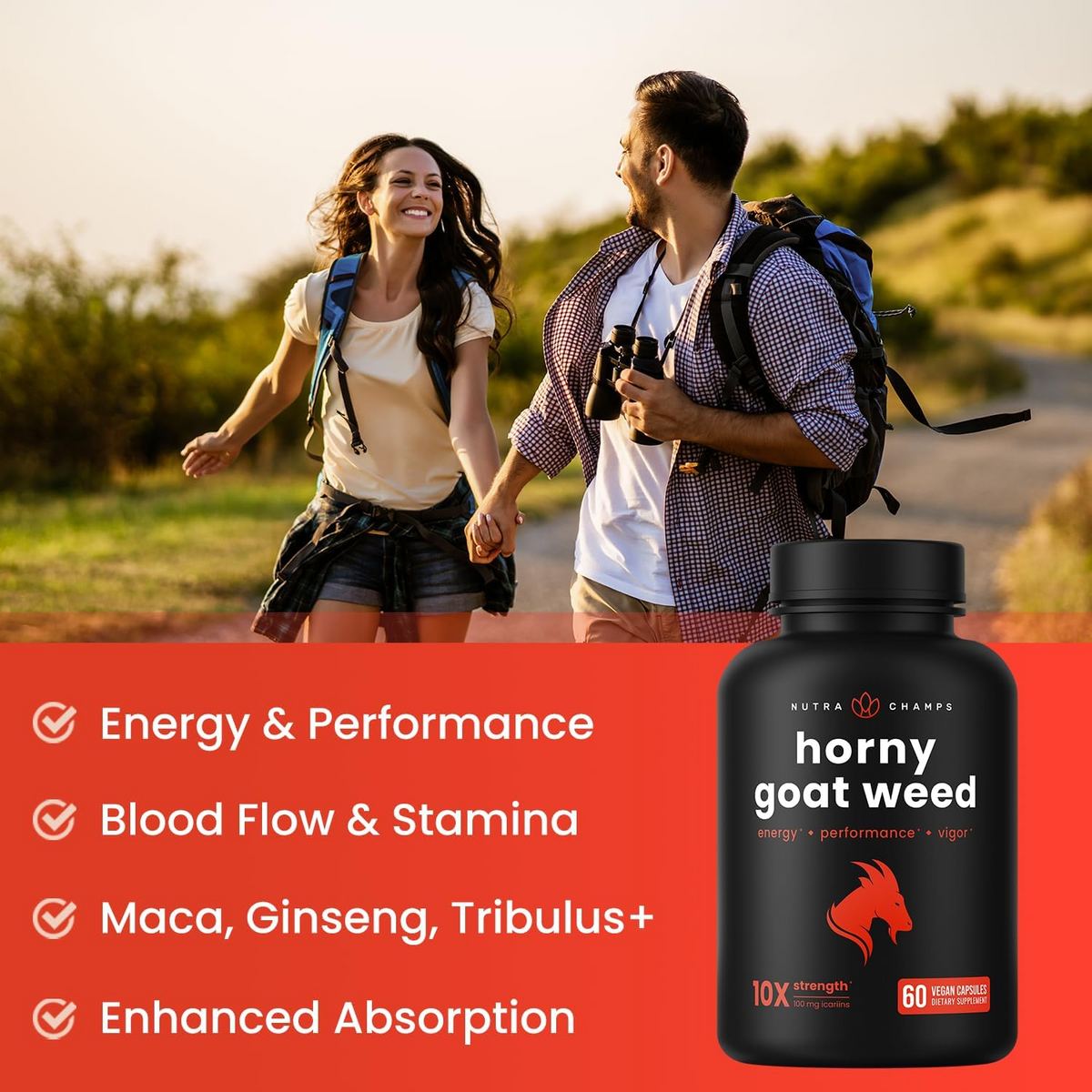 NutraChamps Horny Goat Weed 10x Strength 1000mg 60 Capsules
