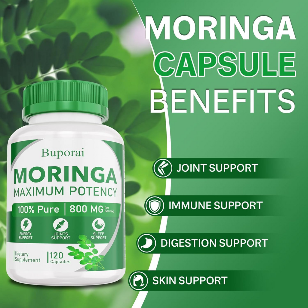 Buporai Moringa Capsules 800mg - Maximum Potency - 120 Count
