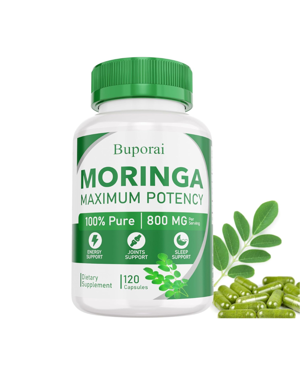 Buporai Moringa Capsules 800mg - Maximum Potency - 120 Count