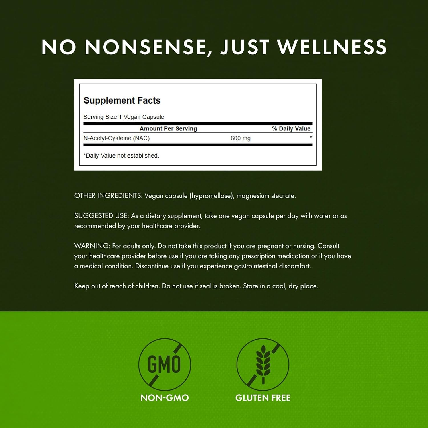 Swanson NAC 600 mg, 100 Vegan Capsules