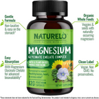 NATURELO Magnesium Glycinate Chelate Complex, 120 Vegetarian Capsules
