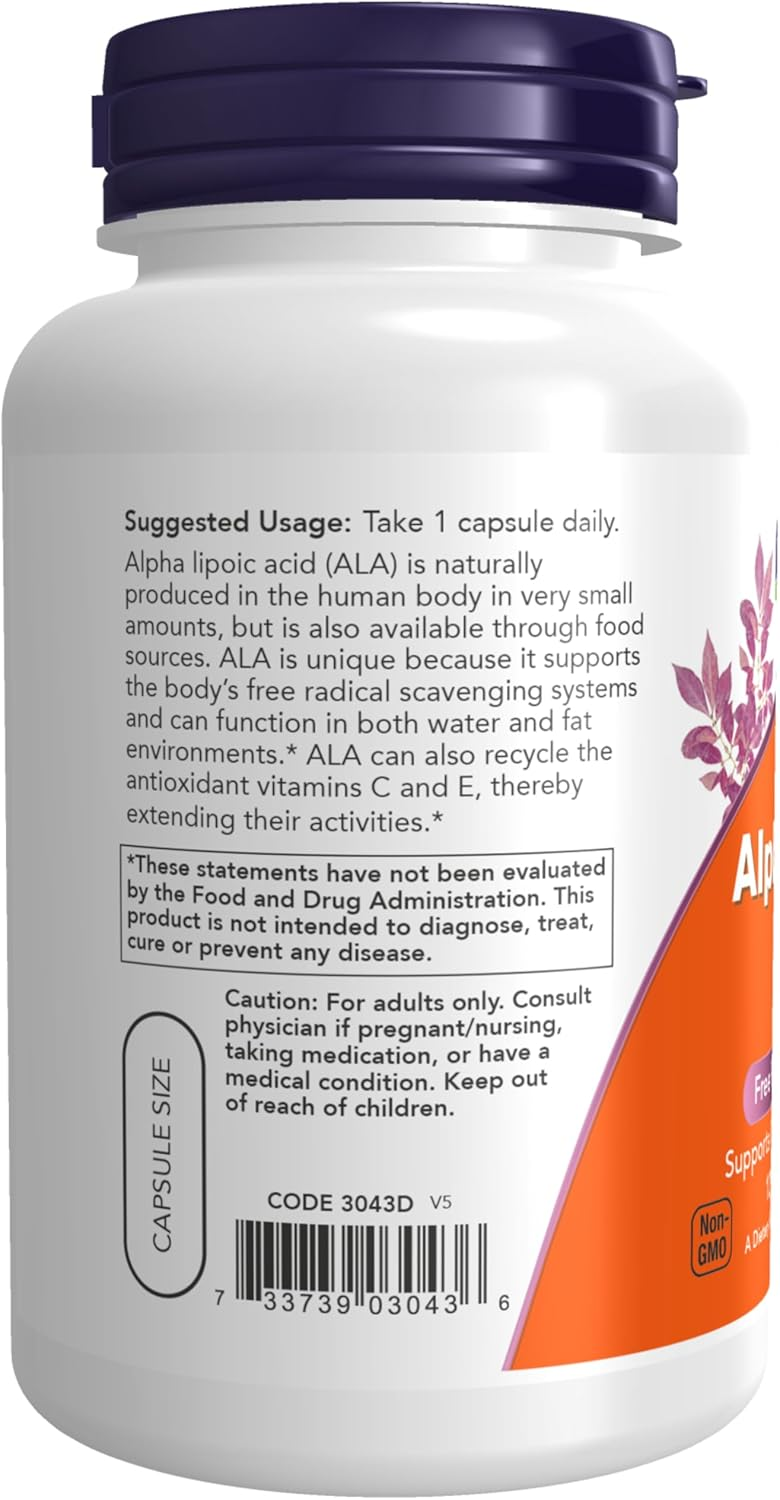 NOW Foods Alpha Lipoic Acid 250 mg, 60 Veg Capsules