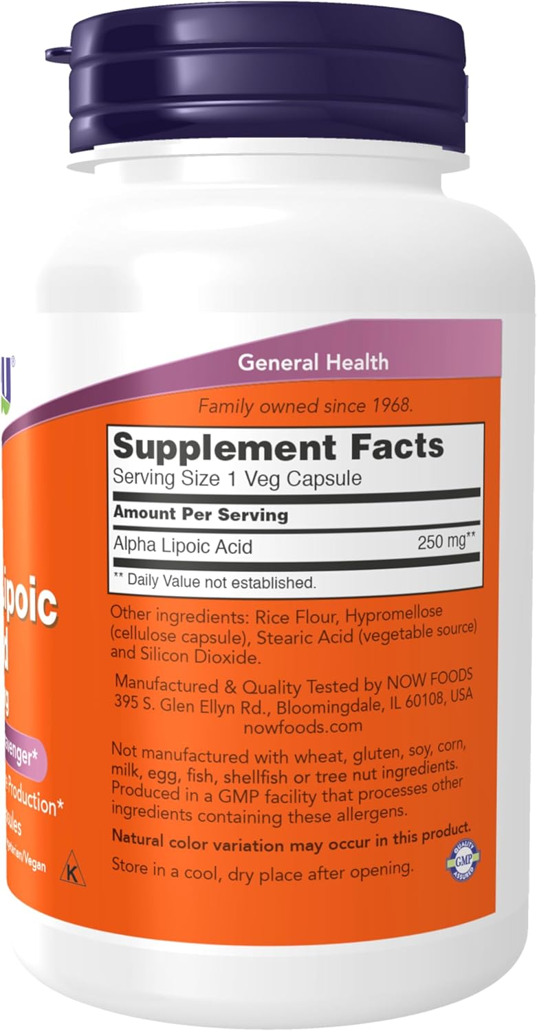 NOW Foods Alpha Lipoic Acid 250 mg, 60 Veg Capsules