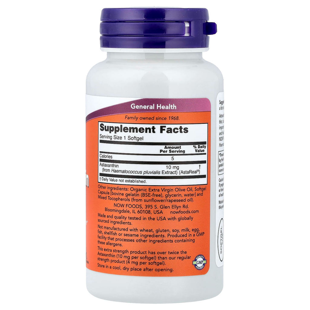 NOW Foods Astaxanthin 10 mg, 60 Softgels