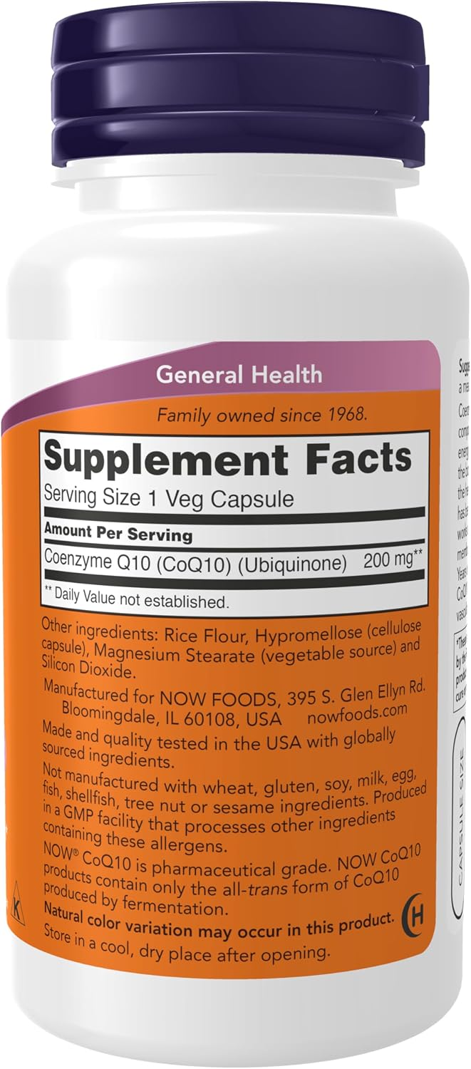 NOW Foods CoQ10 200 mg, 60 Veg Capsules