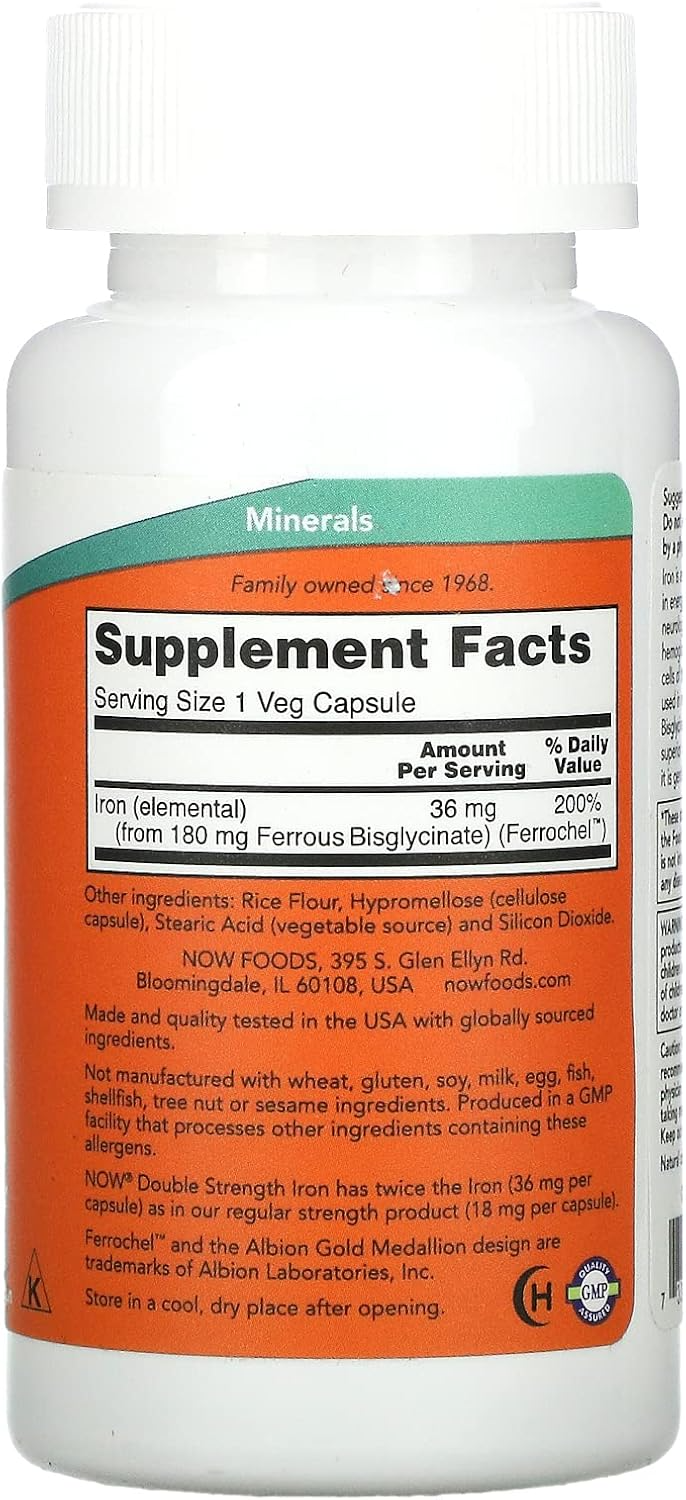 NOW Foods Iron Double Strength 36 mg 90 Veg Capsules