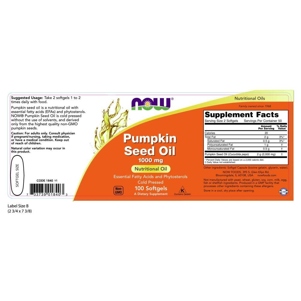 NOW Foods Pumpkin Seed Oil 1000 mg 200 Softgels