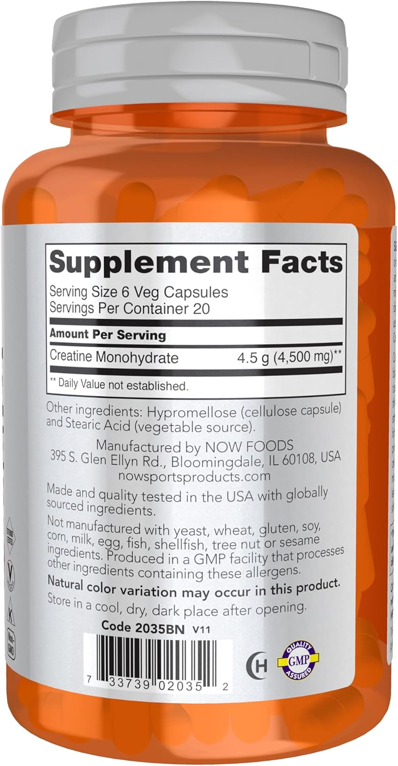 NOW Foods Sports Nutrition Creatine Monohydrate 750 mg 120 Veg Capsules