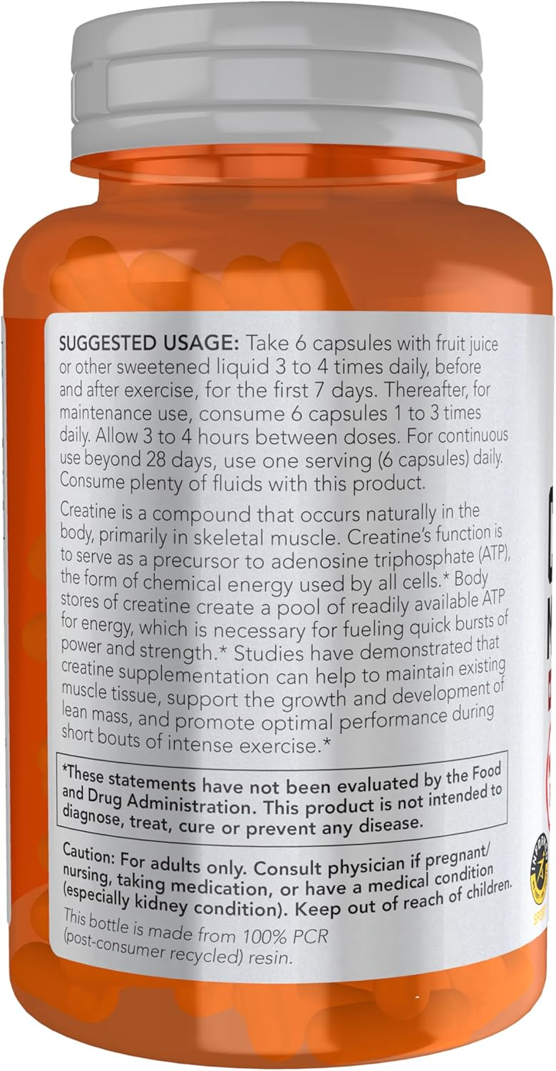 NOW Foods Sports Nutrition Creatine Monohydrate 750 mg 120 Veg Capsules