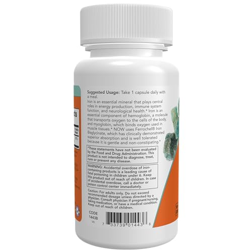 NOW Foods Iron 18 mg 120 Veg Capsules