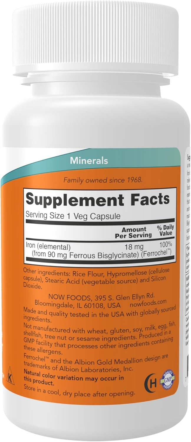 NOW Foods Iron 18 mg 120 Veg Capsules
