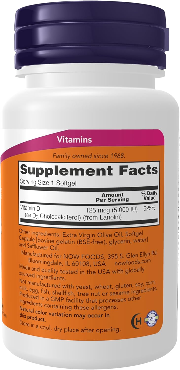 NOW Foods Vitamin D3 High Potency 125 mcg 5,000 IU 120 Softgels