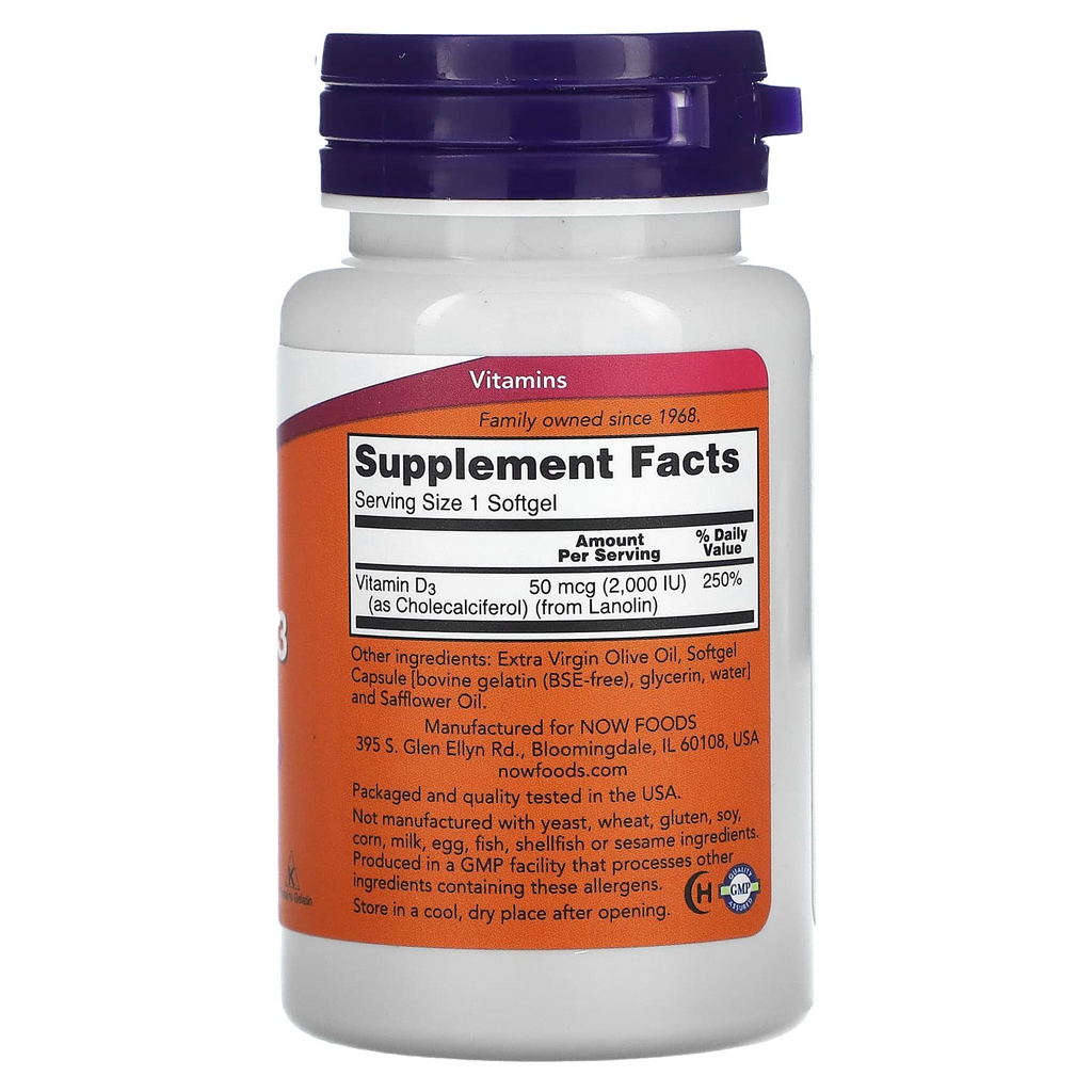 NOW Foods Vitamin D-3 High Potency 2,000 IU, 120 Softgels