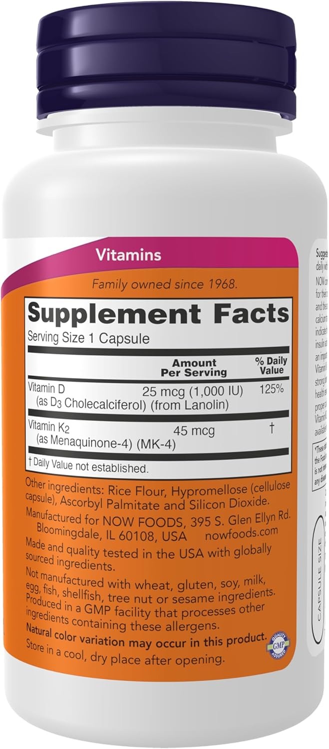 NOW Foods Vitamin D3 & K2 1000 IU - 120 Capsules