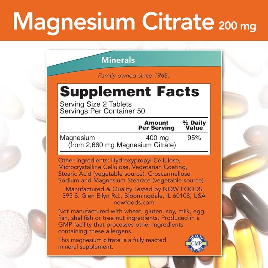 NOW FOODS Magnesium Citrate 200mg _ 250 Capsules