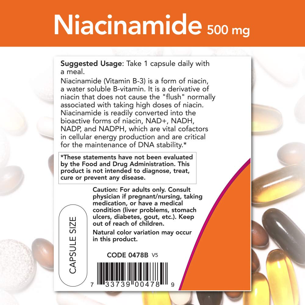 NOW Foods Niacinamide 500 mg, 100 Veg Capsules