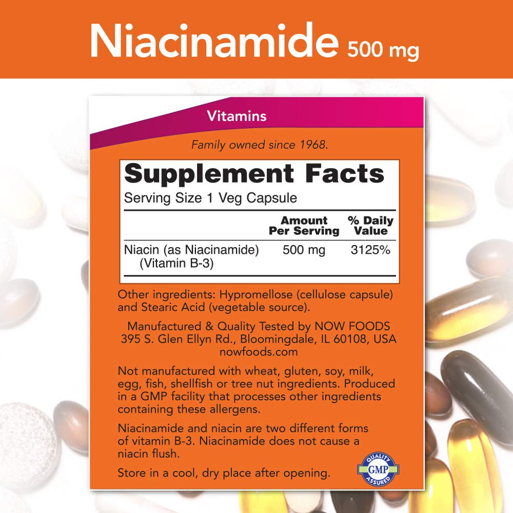 NOW Foods Niacinamide 500 mg, 100 Veg Capsules