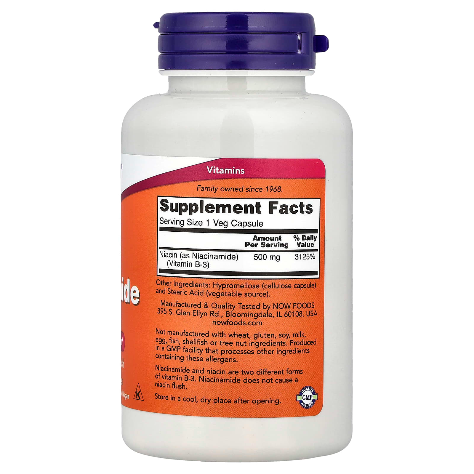 NOW Foods Niacinamide 500 mg, 100 Veg Capsules