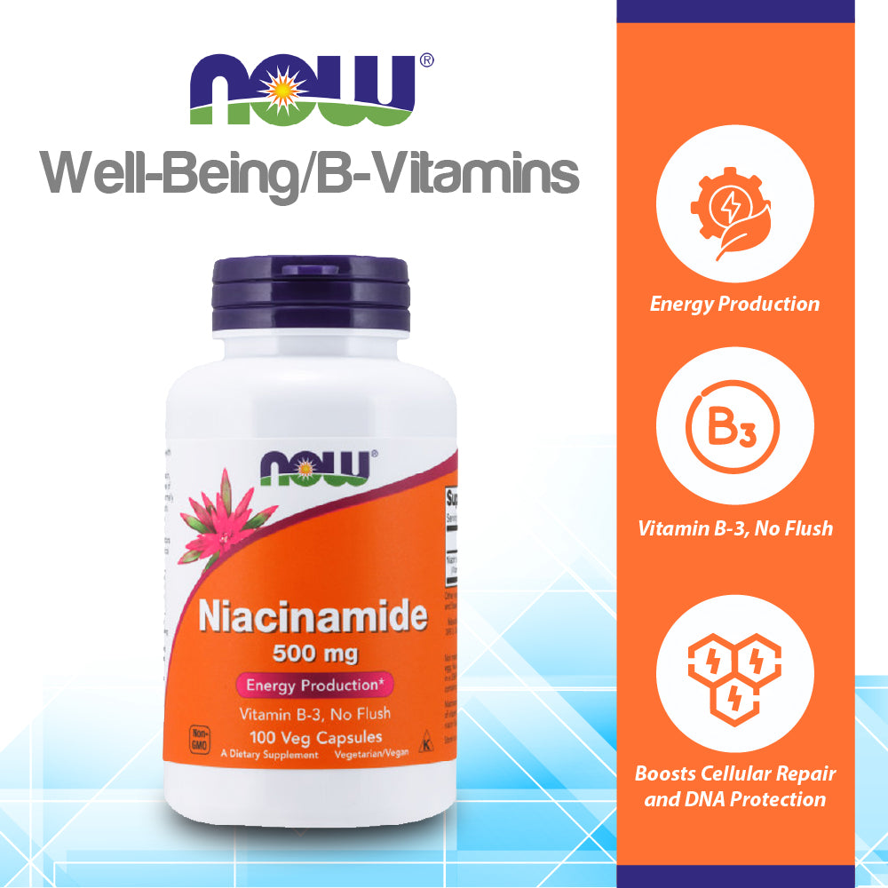 NOW Foods Niacinamide 500 mg, 100 Veg Capsules