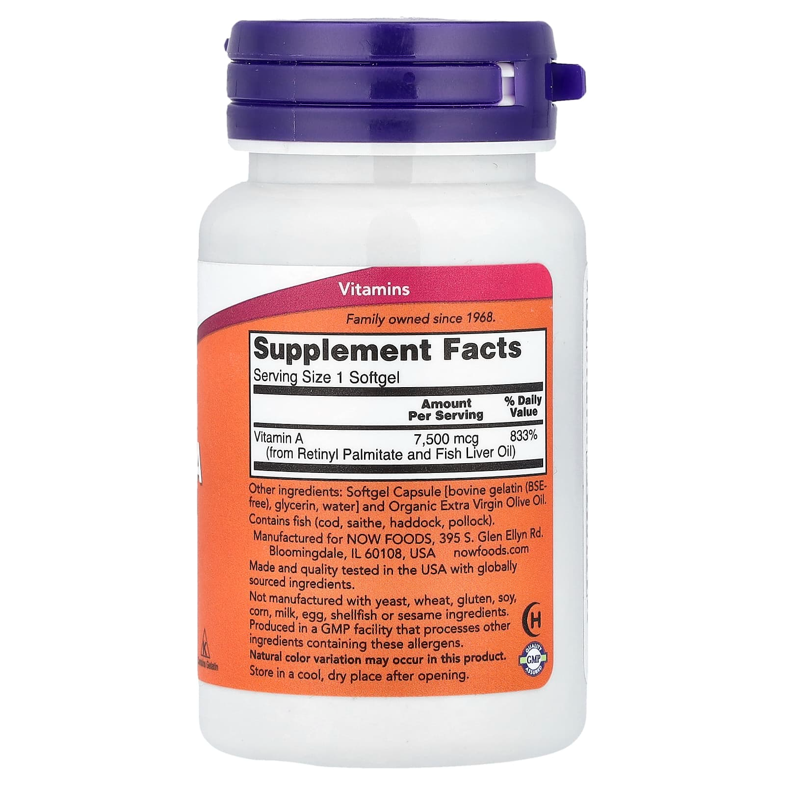 NOW Foods Vitamin A 25,000 IU (7,500 mcg) 100 Softgels