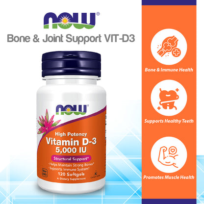 NOW Foods Vitamin D3 High Potency 125 mcg 5,000 IU 120 Softgels