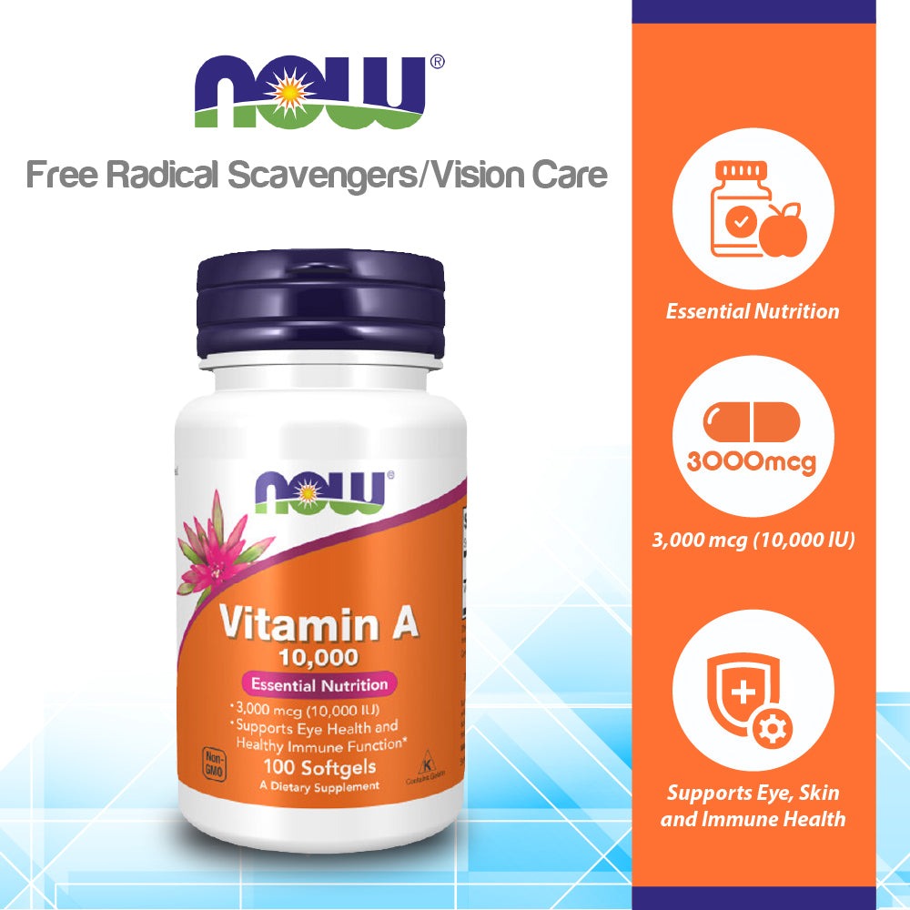 NOW Foods Vitamin A 10,000 IU (3,000 mcg)  100 Softgels