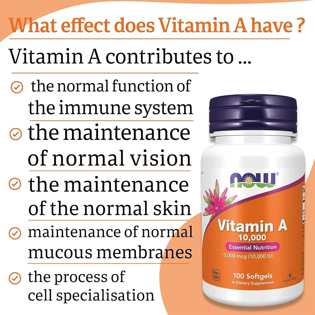 NOW Foods Vitamin A 10,000 IU (3,000 mcg)  100 Softgels