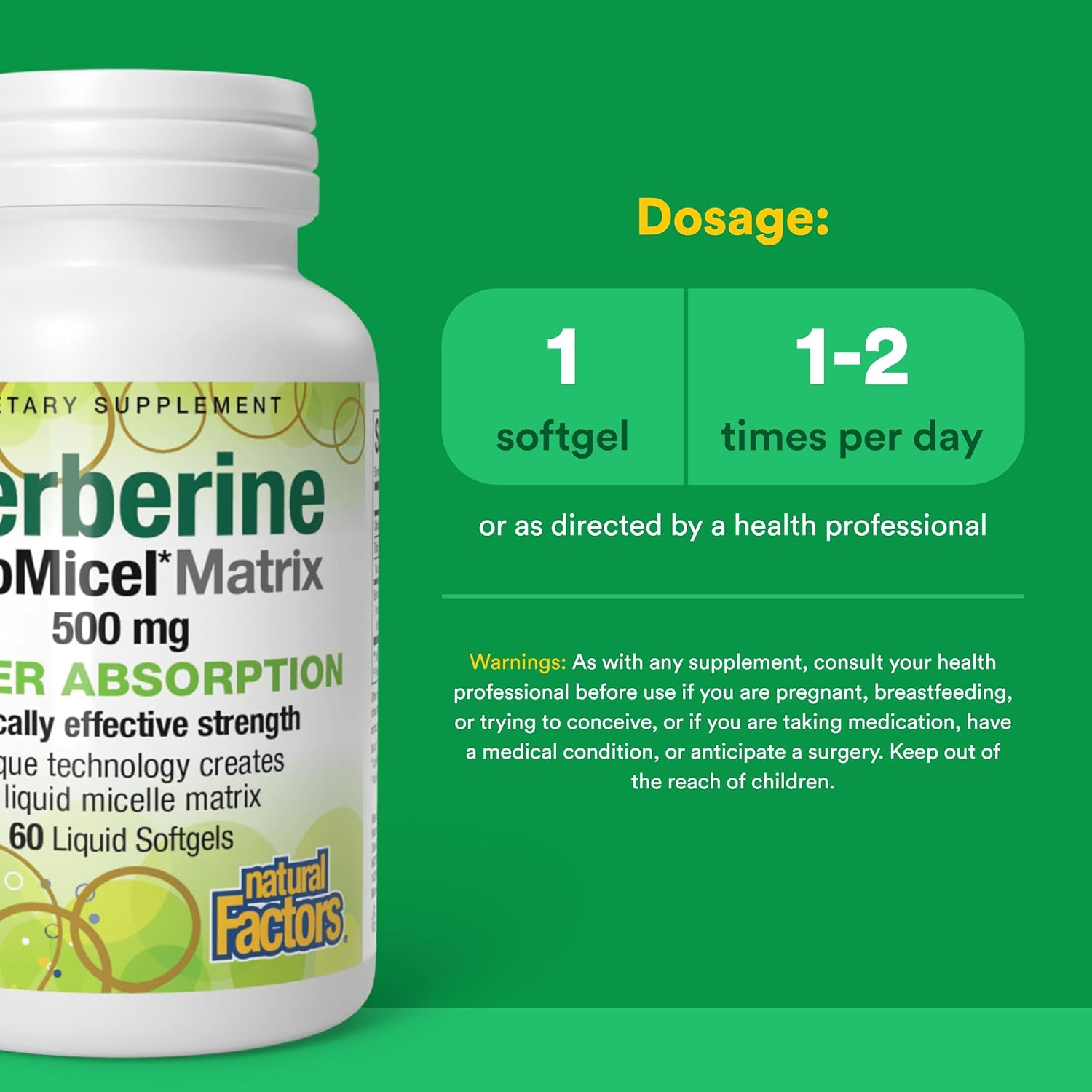 Natural Factors Berberine LipoMicel Matrix, 60 Liquid Softgels