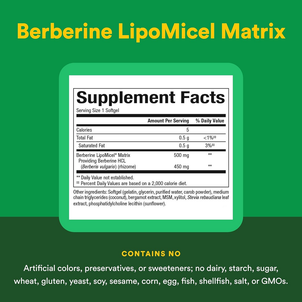 Natural Factors Berberine LipoMicel Matrix, 60 Liquid Softgels