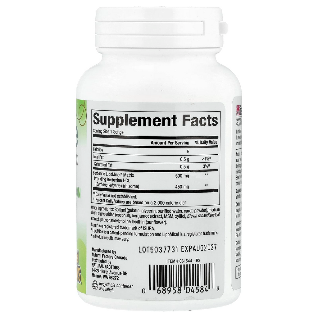 Natural Factors Berberine LipoMicel Matrix, 60 Liquid Softgels
