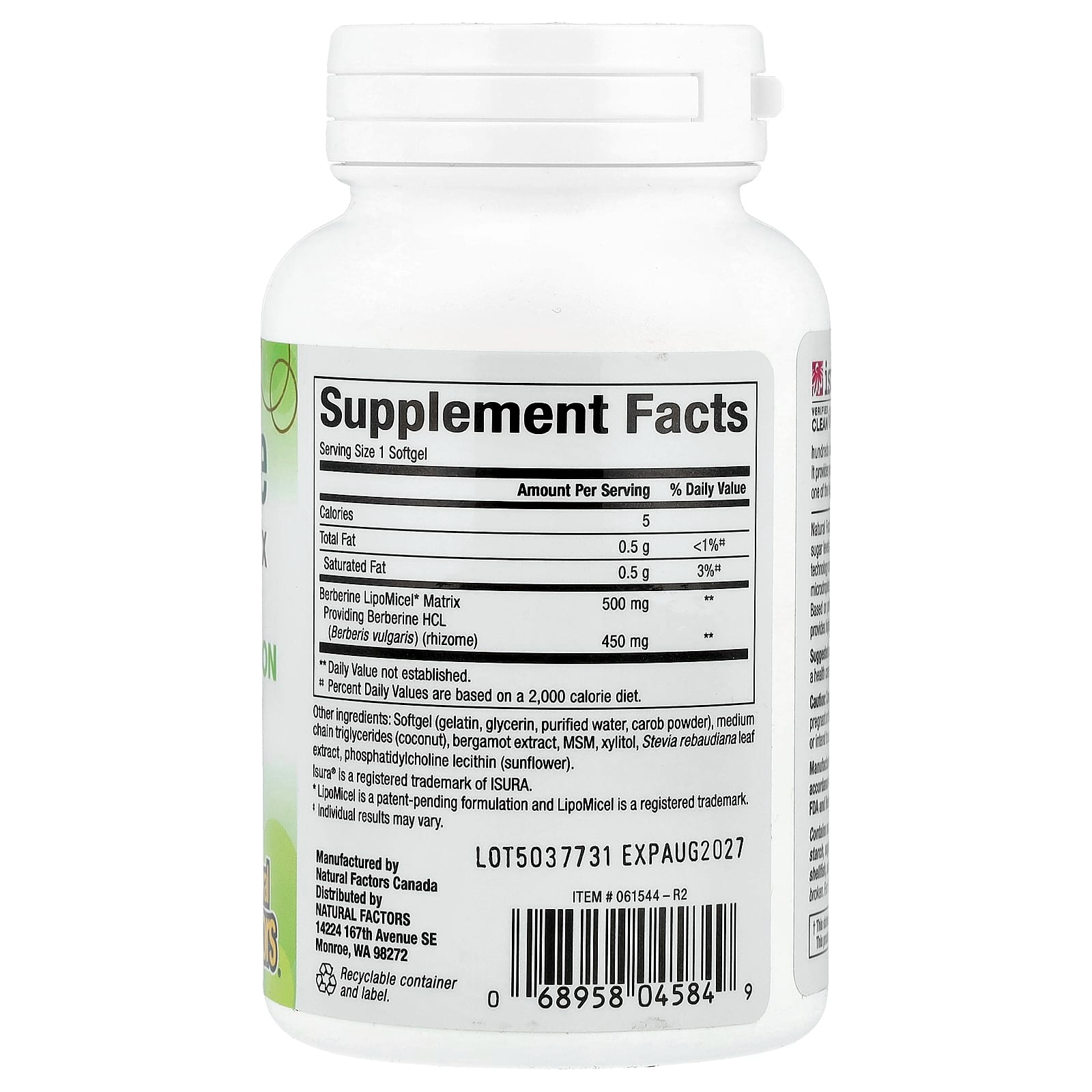 Natural Factors Berberine LipoMicel Matrix, 60 Liquid Softgels