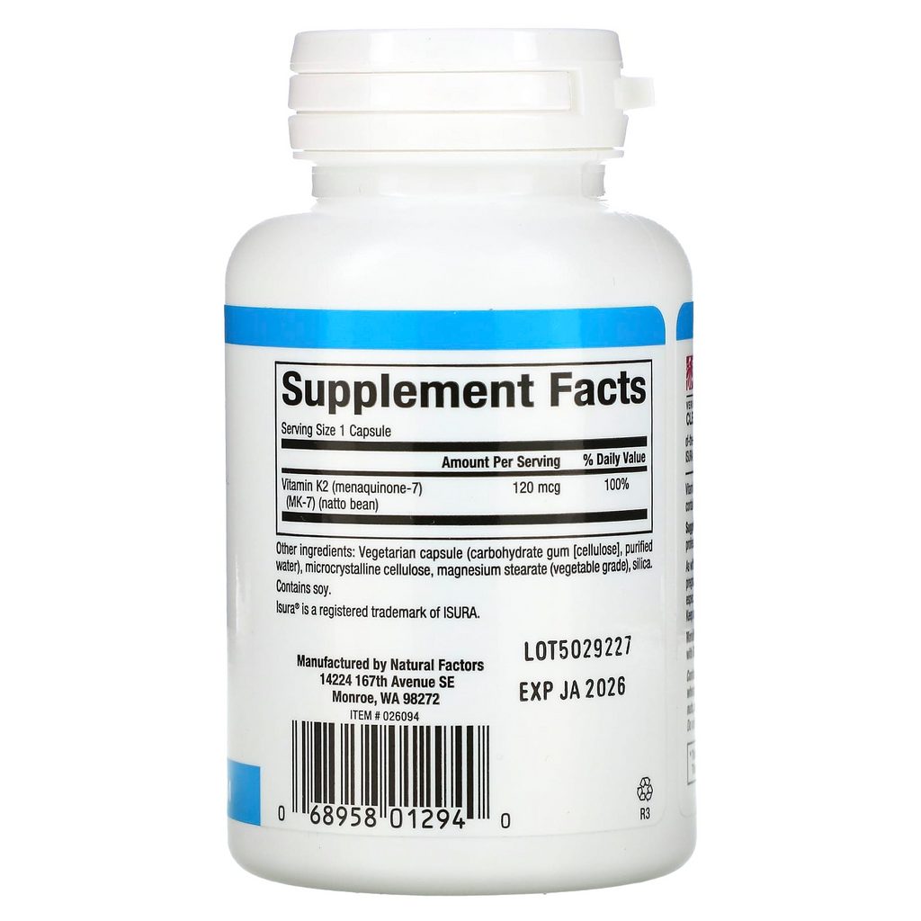Natural Factors Vitamin K2 120 mcg, 60 Vegetarian Capsules