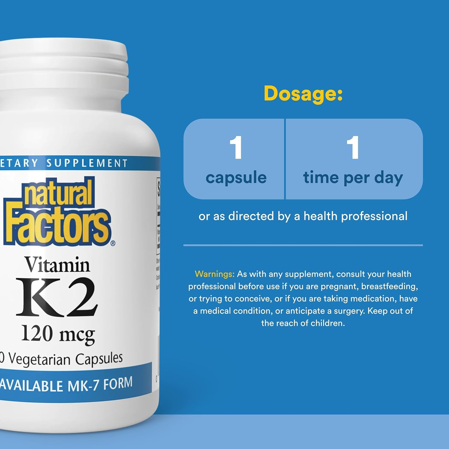 Natural Factors Vitamin K2 120 mcg, 60 Vegetarian Capsules