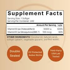 NatureBell Vitamin D3 5,000 IU + K2 100 mcg, 240 Softgels