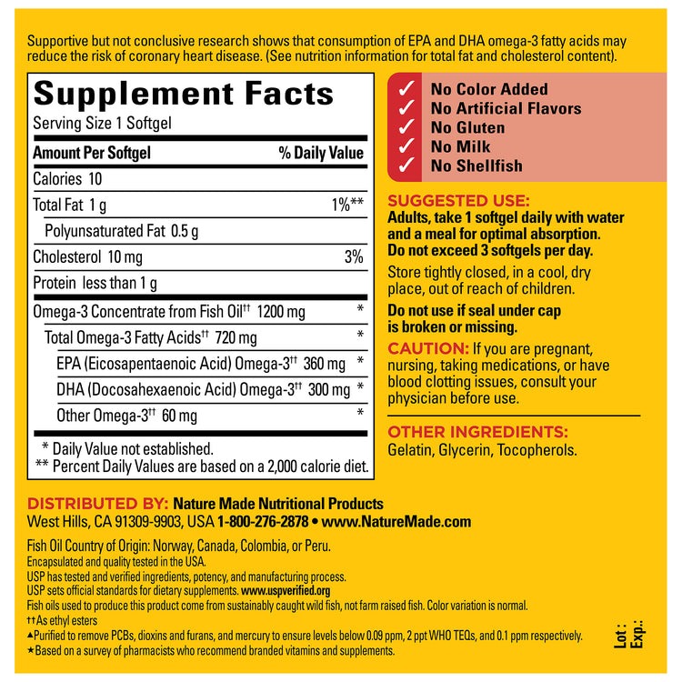 Nature Made Omega-3 Fish Oil 1200 mg Softgels