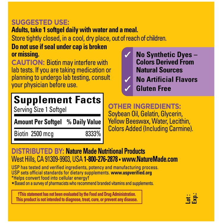 Nature Made Extra Strength Biotin 2500 mcg Softgels _ 150 Count