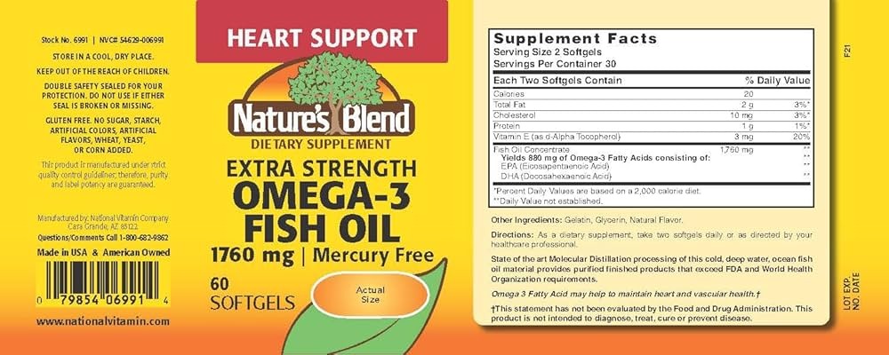 Nature's Blend Fish Oil 1760 mg Omega 3 Extra Strength - 60 Softgels