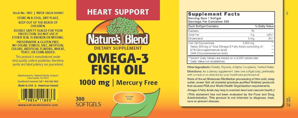 Nature's Blend Omega-3 Fish Oil 1000 mg _ 90/300 Softgels