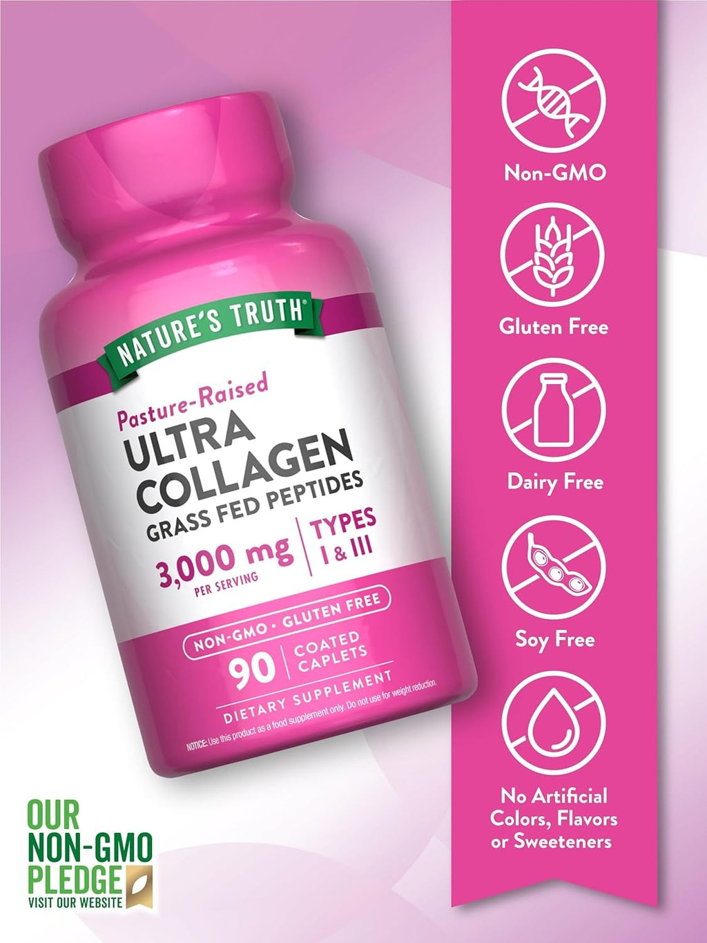 Nature's Truth Hydrolyzed Collagen 3000 Mg Type I & III with Vitamin C, 90 Count