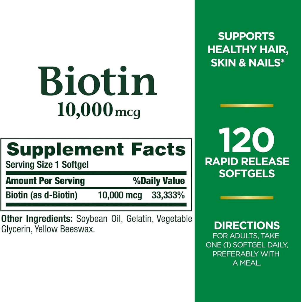 Nature's Bounty Biotin 10000 mcg Ultra Strength - 120 Softgels