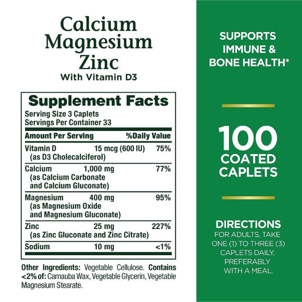 Nature's Bounty Calcium Magnesium Zinc with Vitamin D3 _ 100 Capsules