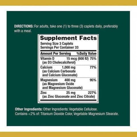 Nature's Bounty Calcium Magnesium Zinc with Vitamin D3 _ 100 Capsules