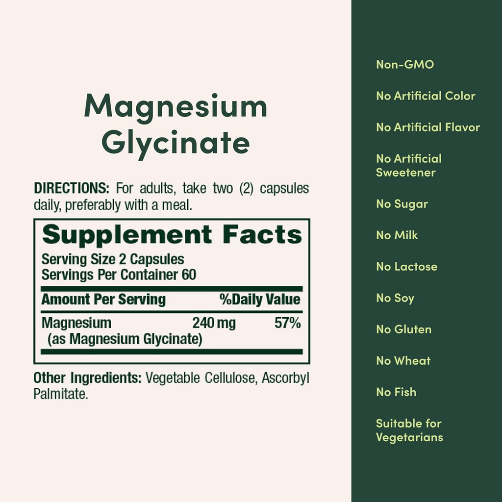 Nature’s Bounty High Absorption Magnesium Glycinate 240 mg - 60 Capsules